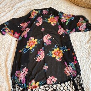 Floral Black Kimono Top